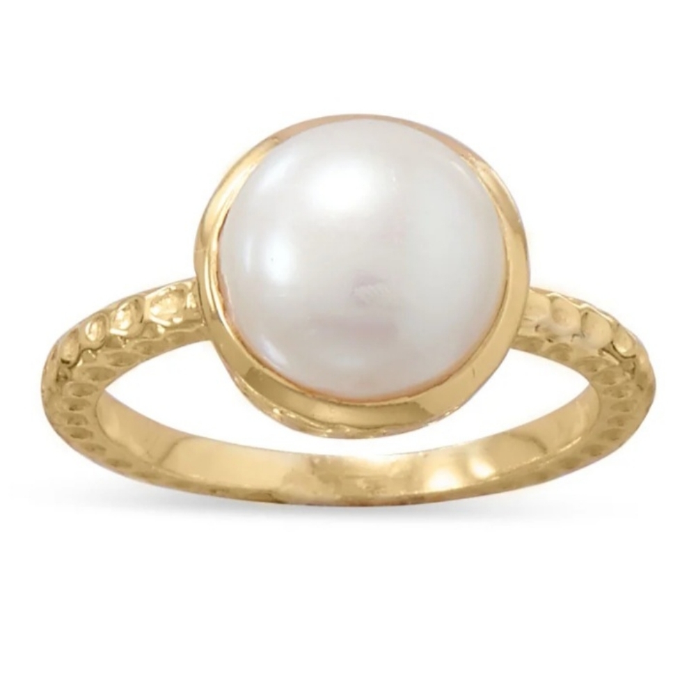 Simplistic beauty with this 14 karat gold plated sterling silver textured ring w